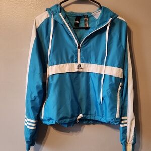 Adidas Blue and White Windbreaker Jacket